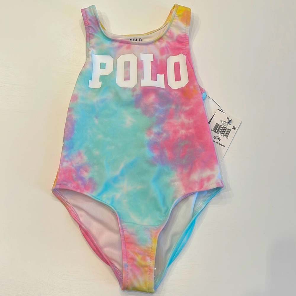 Polo Ralph Lauren NWT toddler girl 3T pastel multi color one piece swimsuit.